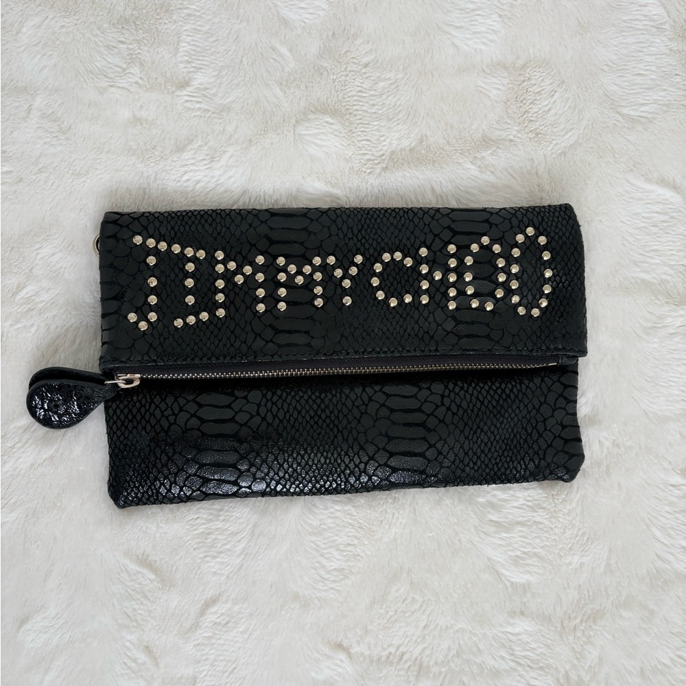 Vintage Jimmy Choo Black Snakeskin Clutch with Silver Studs